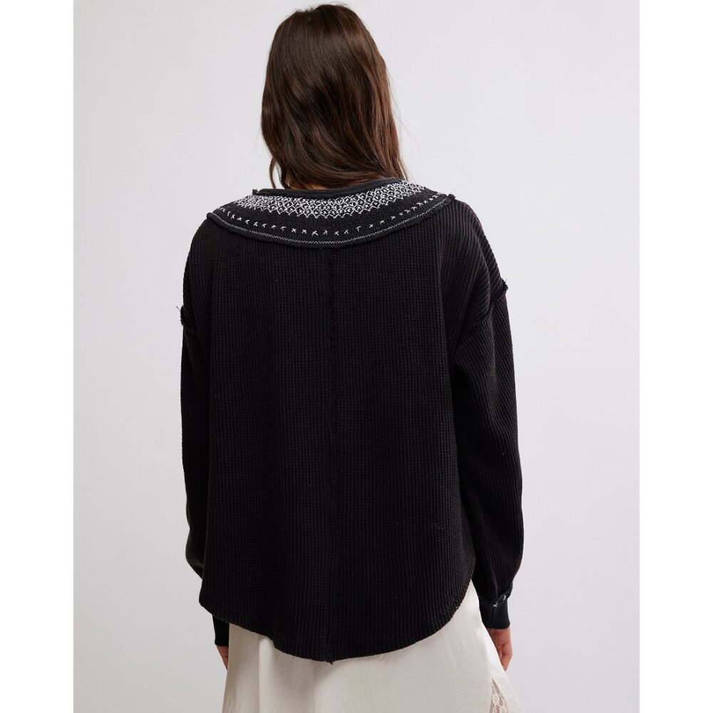 FREE PEOPLE We The Free Holly Henley / Black Combo - Picture 3 of 6